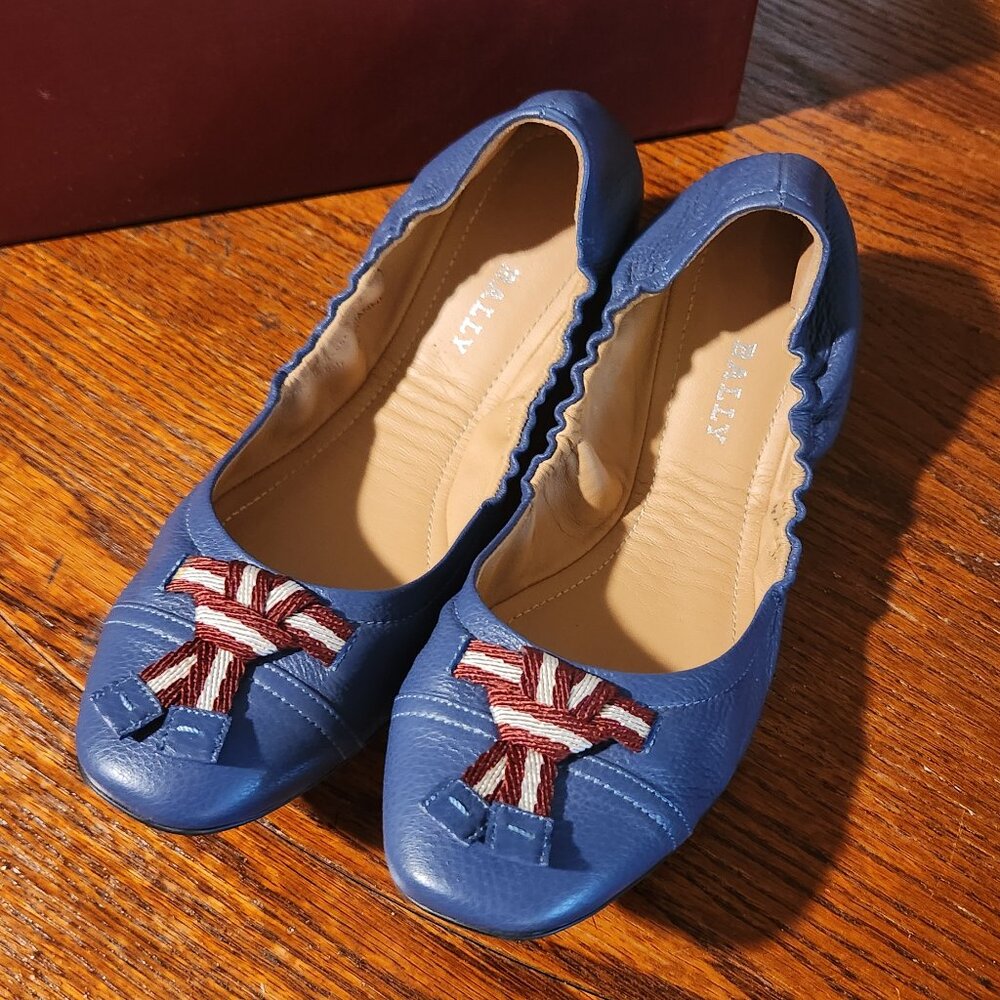 Bally Dorianne Denim Grained Calf Leather Ballet Flats - Size 8